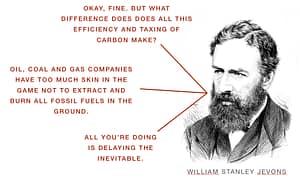 Imagining Jevons saying fossil fuel companies have too much skin in the game.