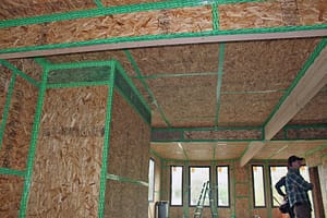 OSB with Siga tape at Glasswood Passive House retrofit